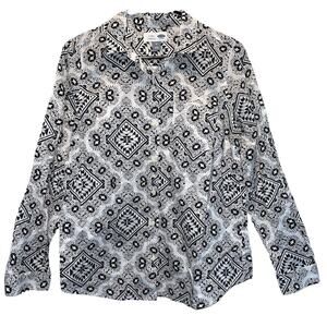 Old Navy Lightweight Black and White Geometric Oxford Shirt Medium